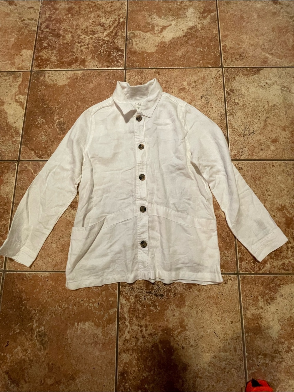 Nicole Miller New York Women’s White Collared Long Sleeve Woven Button-Up Size L